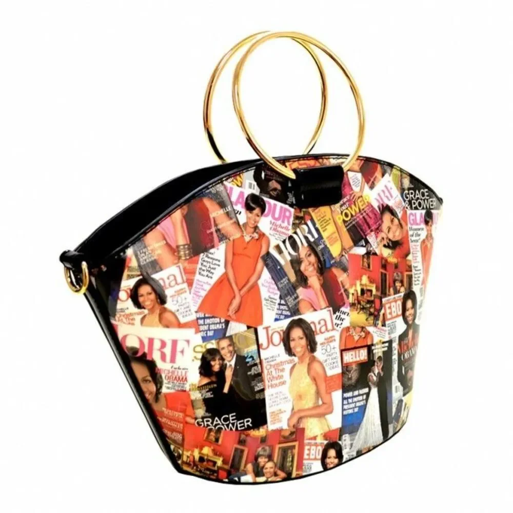 Glossy Magazine Cover Collage 2-in-1 Handbag Satchel Wallet Set Michelle Obama
